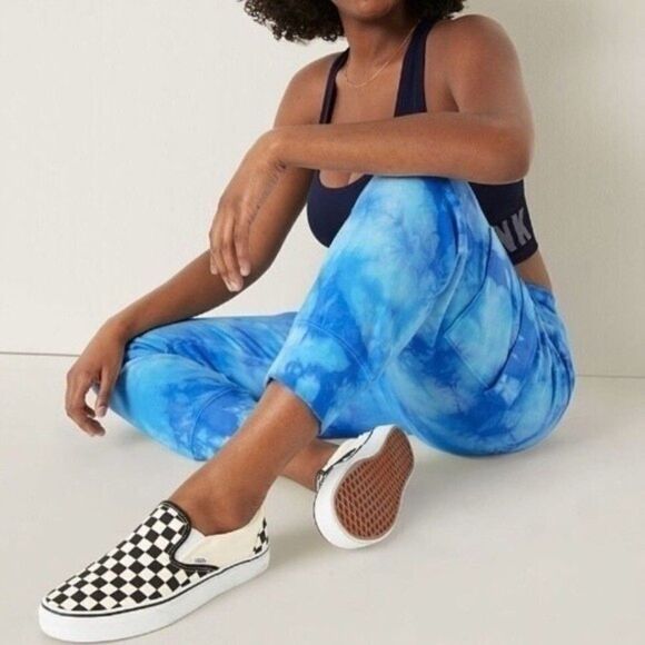 PINK Victoria's Secret Pants - NWT VICTORIA'S SECRET PINK HIGH WAIST BLUE TIE DYE CARGO JOGGER SWEATPANTS